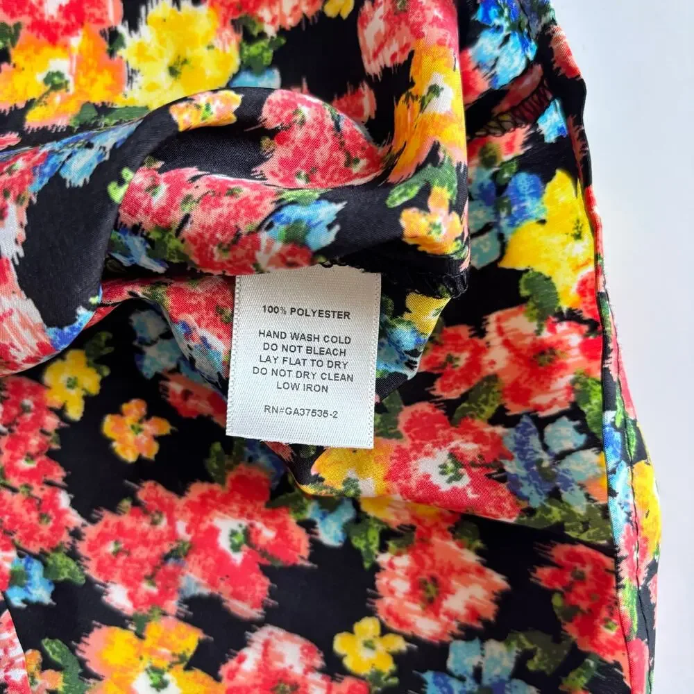 Monteau Floral Boho High Waisted Front Tie Shorts Women’s Large Black Multicolor - Picture 5 of 7